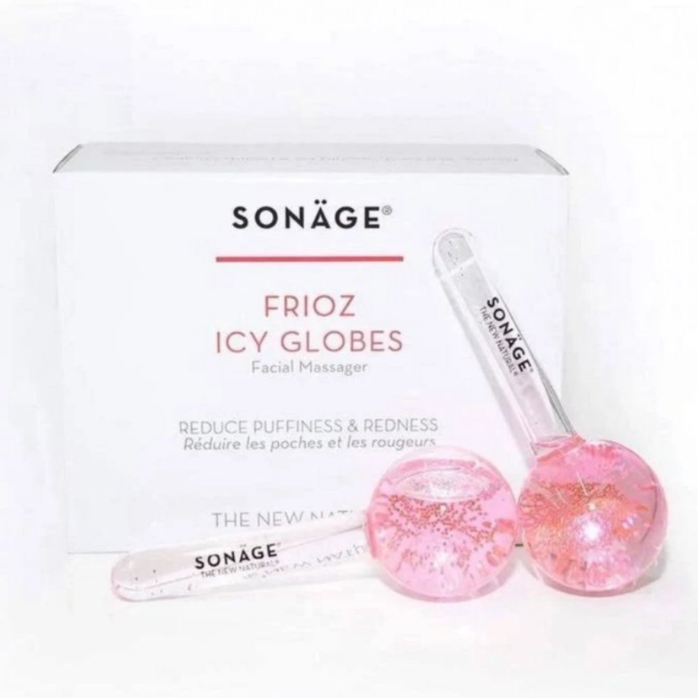 NEW SONAGE FRIOS ICY GLOBES Facial Massager Set Pink w/ Sparkles Large NIB!